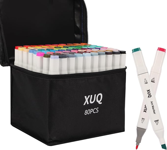 Alcohol Markers, 80 Colors Dual Brush Tip Permanent Art Markers, Coloring Marker, for Book Painting Card Making, Christmas gift for Adults Great Value Pack for Beginners
