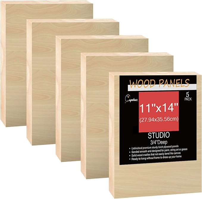 Cupohus 11'' x 14'' 5 Packs Unfinished Wood Canvas Panels for Painting