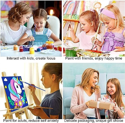 MXCFZX 4 Pack Paint by Numbers for Kids - Paint by Number for Kids Beginners Easy Acrylic Watercolor Paint Numbers Canvas Arts for Kid Ages 4-8,Oil Painting by Number Kits for Decoration 8x8 frameless