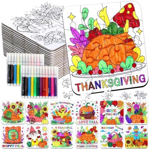 Thanksgiving Fall Crafts for kids, Autumn Art Activity DIY Blank Puzzle Toy
