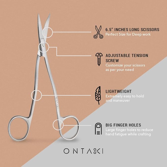 Ontaki Dual Bent Machine Embroidery Scissors - 6.5" German Steel, Silver