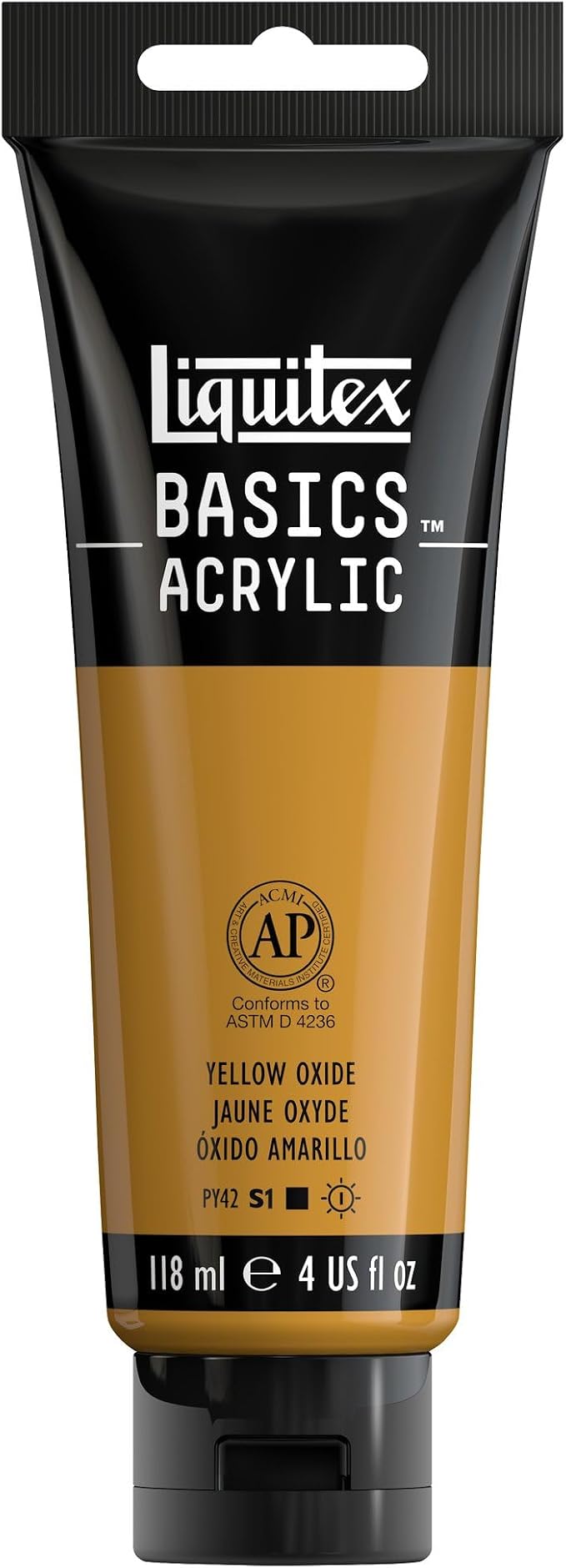 Liquitex BASICS Acrylic Paint, 4-oz Tube, Yellow Oxide | Medium Viscosity, Satin Finish, Lightfast, Fine Art Pigments, Range of Opacities, Easy Blending