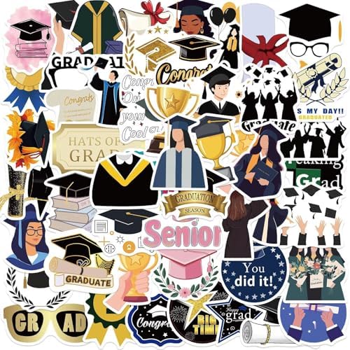 Graduation Stickers 2026, College Stickers, 100 Pcs Class of 2026 Stickers for Graduation Decorations, Graduation Party Decorations 2026, Waterproof Vinyl Stickers for Water Bottle, Laptop, Skateboard