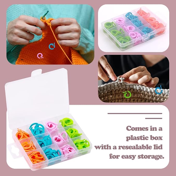 LUNARM Stitch Markers for Crocheting Knitting 160pcs Crochet Stitch Markers | 2 Sizes Knitting Stitch Markers for Finer & Bulky Yarns, Multiple Colors for Lace Shawls,Looms Sewing, Reusable Storage Box