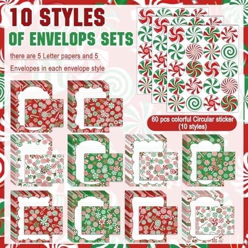TaoBary 160 Pcs Christmas Candy Stationery Paper and Envelopes Set