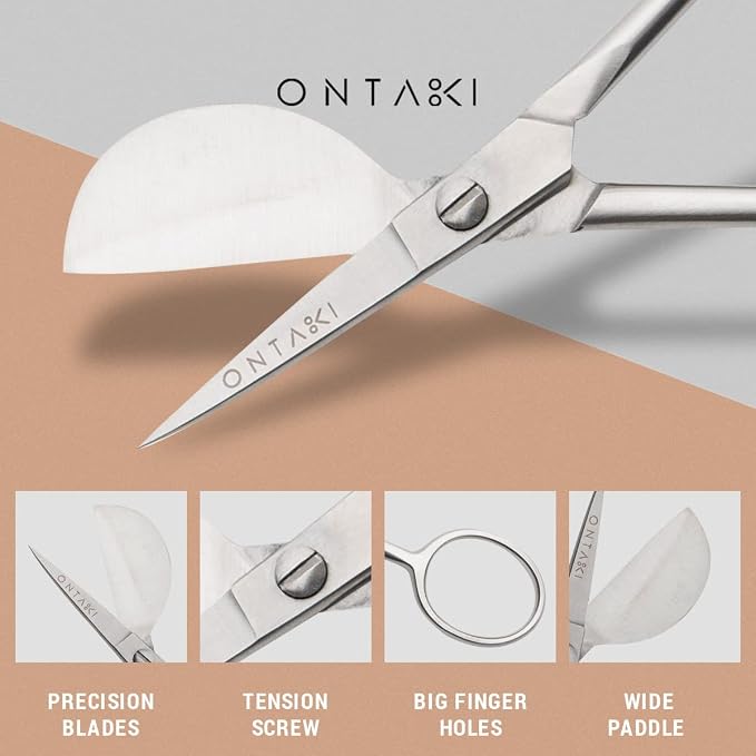 Ontaki Dual Bent Machine Embroidery Scissors - 6.5" Carbon Steel, Silver
