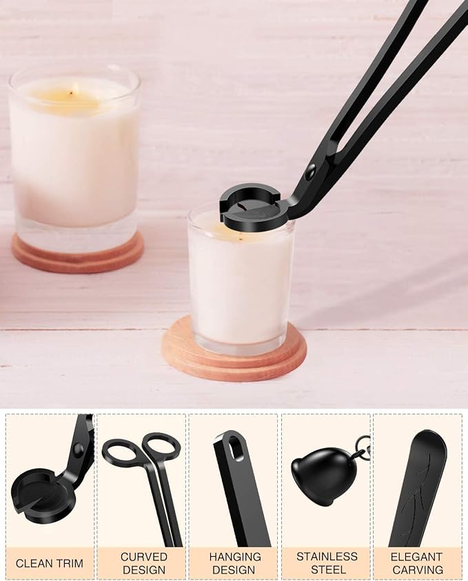 RONXS 3 in 1 Candle Wick Trimmer Set, Snuffer, Dipper, Cutter, Black | Candle Care Accessory Kit, Stainless Steel, Trims Wick, Puts out Flame and Dips, Gift Box for Candle Lovers Home Decoration