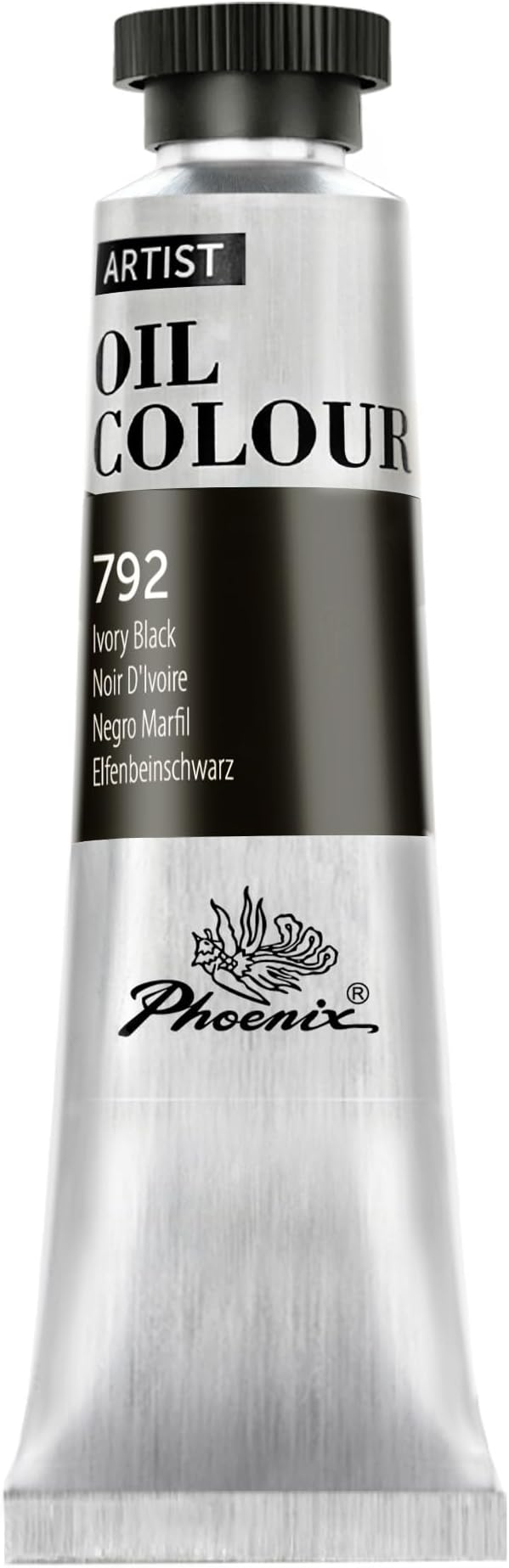 PHOENIX Ivory Black Oil Paint - 40ml / 1.35 Fl oz. Single Tube - Artist Quality Oil Based Paint for Professionals