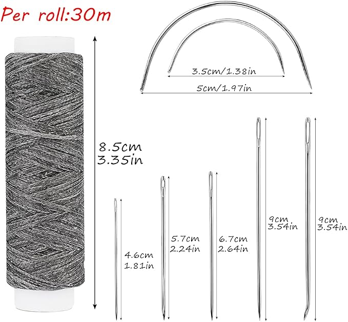 Waxed Thread, Upholstery Needle and Thread 32 Yards Dark Gray
