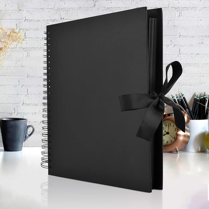 GOTIDEAL 12 x 12 Inch Scrapbook Album with 10 Metallic Markers, Black | 80 Pages Craft Paper Photo Album for Wedding and Anniversary, Family DIY Photo Album with Scrapbooking Stickers Corners