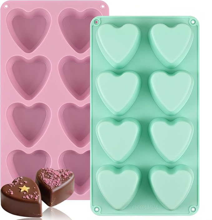 Sakolla 2 Pack 8 Cavity 2.7″ Heart Chocolate Molds Silicone