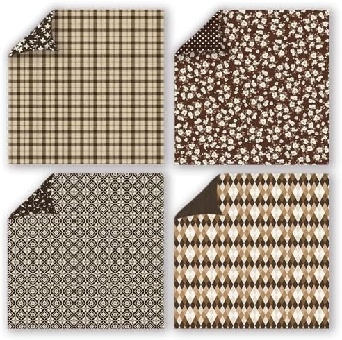Seal Brown Double Sided Scrapbook Paper 12x12 Inch, 24 Sheets 24 Unique Rustic Patterns, 160gsm Acid Free Vintage Farmhouse Cardstock for Junk Journal, Cardmaking and DIY Crafts