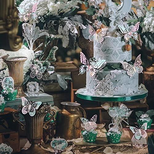 SAOROPEB 3D Butterfly Wall Decor 48 Pcs Laser Pink Butterfly Decorations | 4 Styles 3 Sizes, Birthday Decorations Butterfly Party Decorations Cake Decorations, Removable Stickers