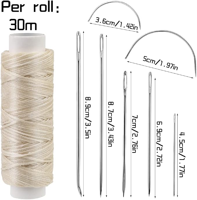 Waxed Thread with Needles 32 Yards, 150D Flat Sewing Waxed Thread
