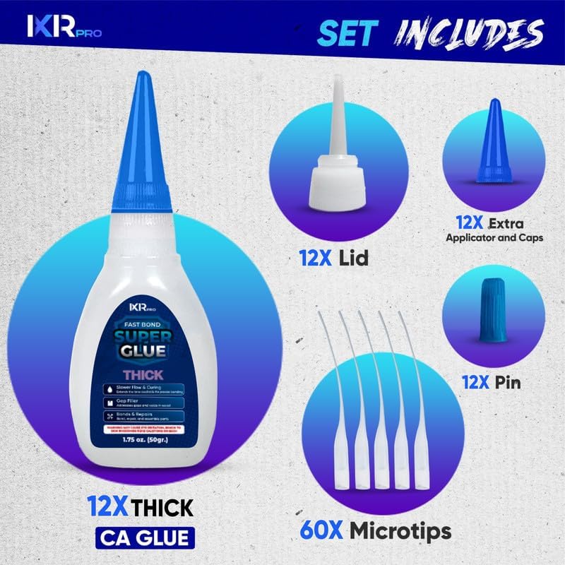 Thick CA Glue, Super Glue, Cyanoacrylate Adhesive, 12 Pcs 1.75oz Repair kit