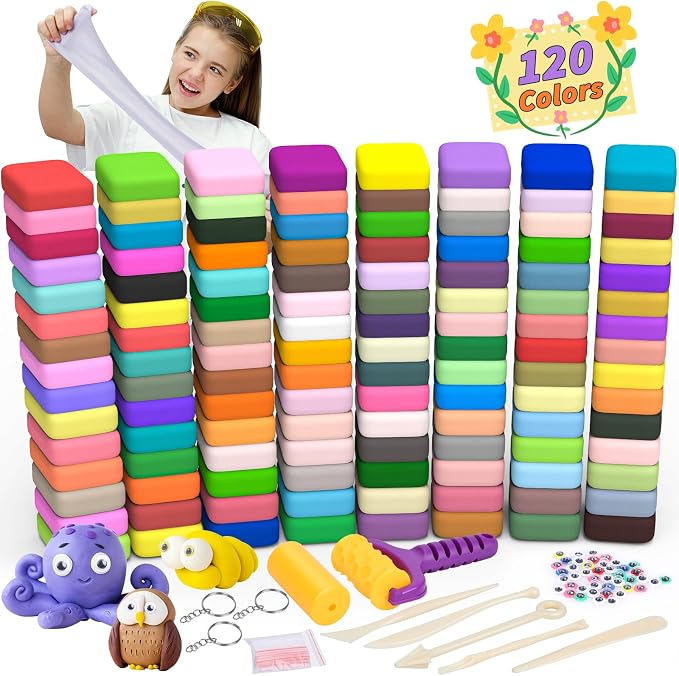 169 Pcs Air Dry Clay 120 Colors Modeling Model Magic Clay for DIY Molding Starter Kit with Sculpting Tools,Ultra Light Soft Non-Toxic Arts & Crafts Gift for Boys Girls Birthday Party Favors