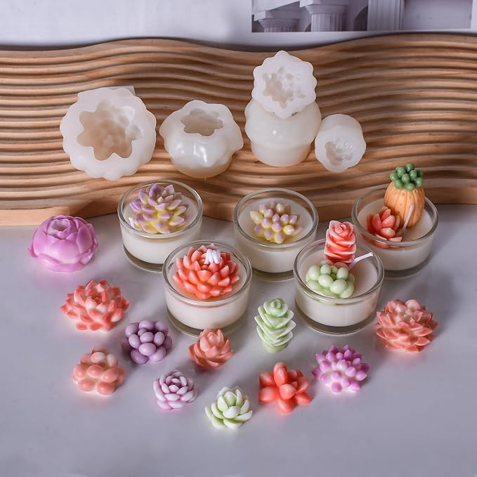 12PCS Succulent Flower Candle Molds Epoxy Resin Wax Mold Silicone Candle Moulds for Candle Craft Making Handmade Gift Ornaments Decoration