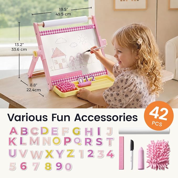 Tiny Land Tabletop Kids Art Easel, 5-Level Magnetic Drawing Board