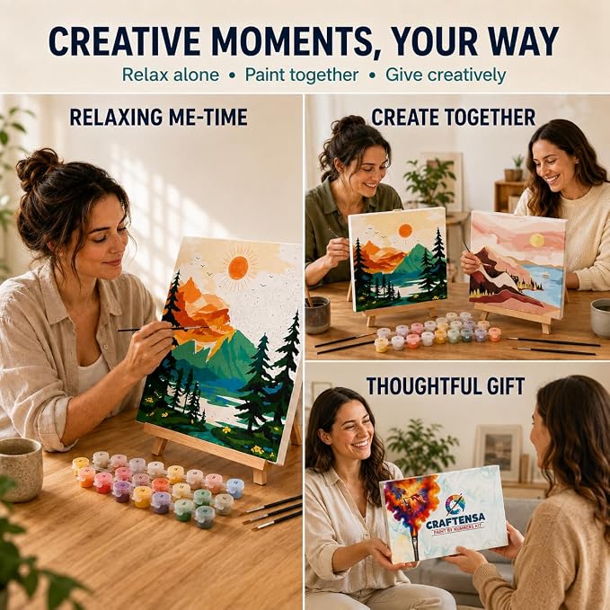 Craftensa 2 Pack Pre-Framed Paint by Numbers Kit for Adults & Beginners, 16x20 inches Landscape Canvases, DIY Acrylic Painting Set, Ready to Hang Wall Decor, Relaxing Creative Gift for Women & Men