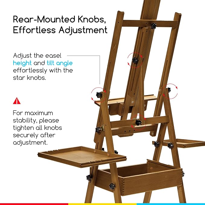 MEEDEN Painting Easel with Storage and Tray: H-Frame Beech Wood Art Easel | Easel Stand for Adults, Artists, Students, Beginners - Adjustable 50"-80" H, Holds Canvas Up to 47 Inches