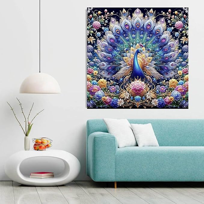 Square Drill Diamond Painting Peacock Diamond Art Square Drills 16x16in | 5D Square Diamond Painting Kits for Adults, Colorful Peacock Diamond Art Square Gems DIY Kits for Home Wall Decor Gifts