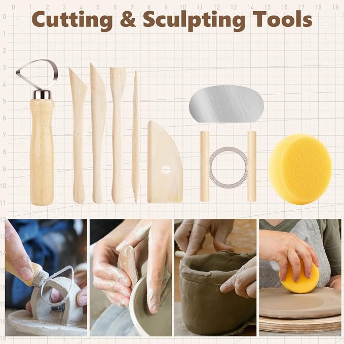 UUSYCUN 48PCS Pottery Tools for Sculpting, Clay Tool Kit for Carving, Modeling Ceramics, Pottery Kiln, Polymer Clay Tools for Trimming, Beginners, Pros, Adults, Supplies