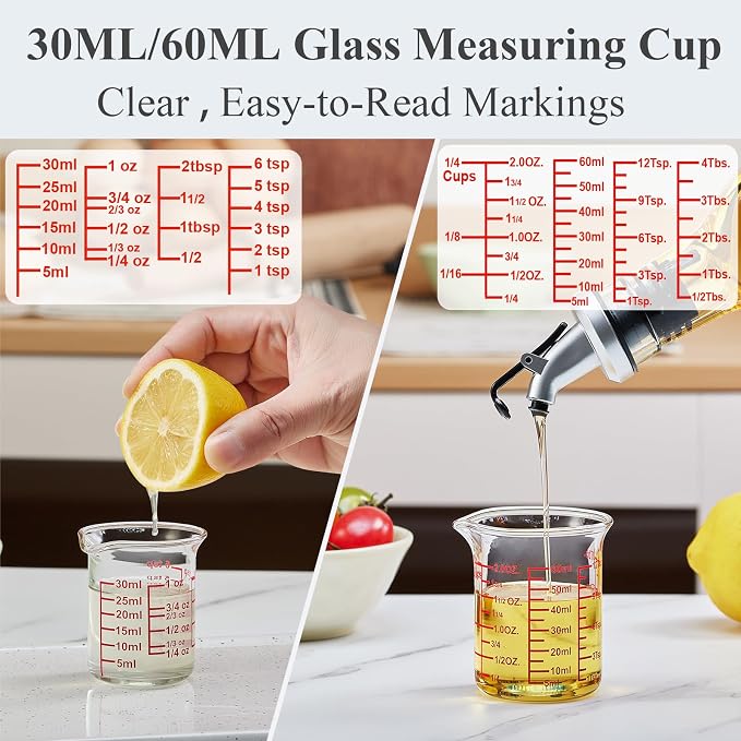 Ackers BORO3.3 Mini Borosilicate Glass Measuring Cup Set, 4-Piece, 5-60 ml
