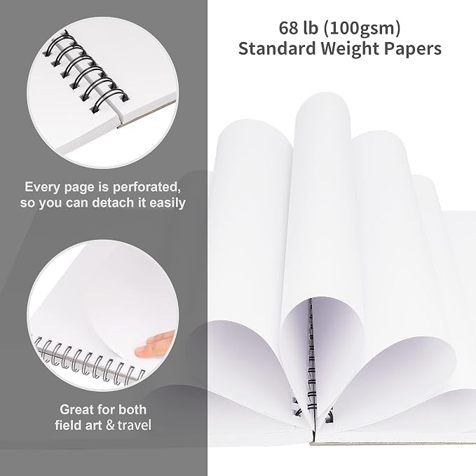 FIXSMITH 5.5"X8.5" Sketch Book, 400 Sheets (68 lb/100gsm) Sketchbook | Acid Free Drawing Paper | Spiral Bound Artist Sketch Pad | for Kids, Beginners, Artists & Professionals | Bright White
