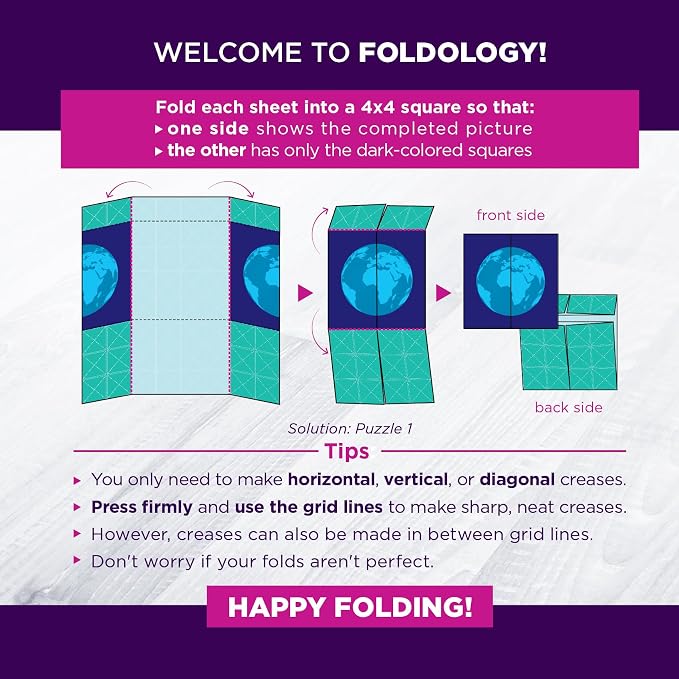 FOLDOLOGY - The Origami Puzzle Game! Brain Teasers for Tweens, Teens & Adults | Travel Game, STEM Toy | Fold the Paper, Complete the Picture | 100 Puzzles | Gift for Ages 10+