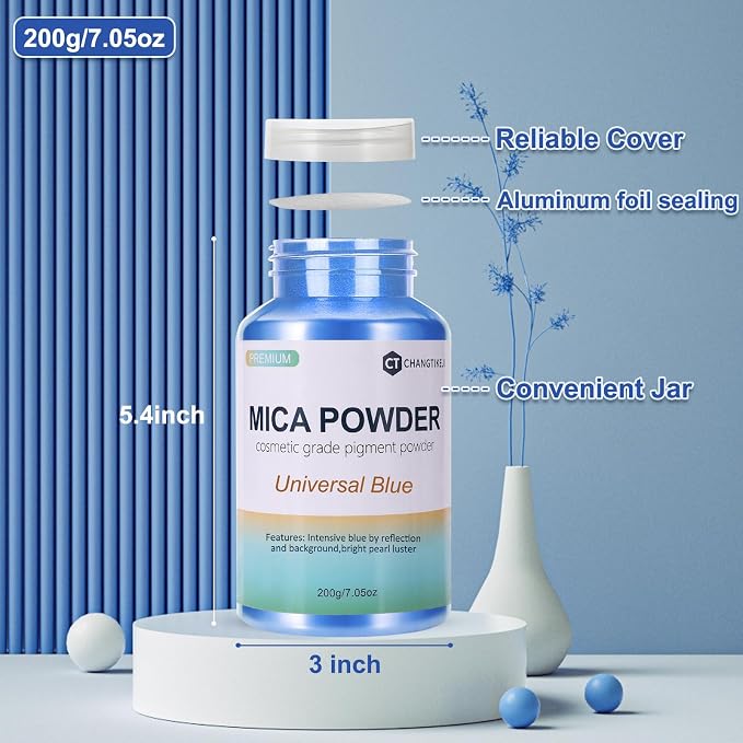 Mica Powder,7.05OZ（200g）,Universal Blue Mica Powder Pigment for Epoxy Resin，Lip Gloss，Car Paint，Dye，Soap Making，Nail Polish,Epoxy Resin,Candle Making,Bath Bombs