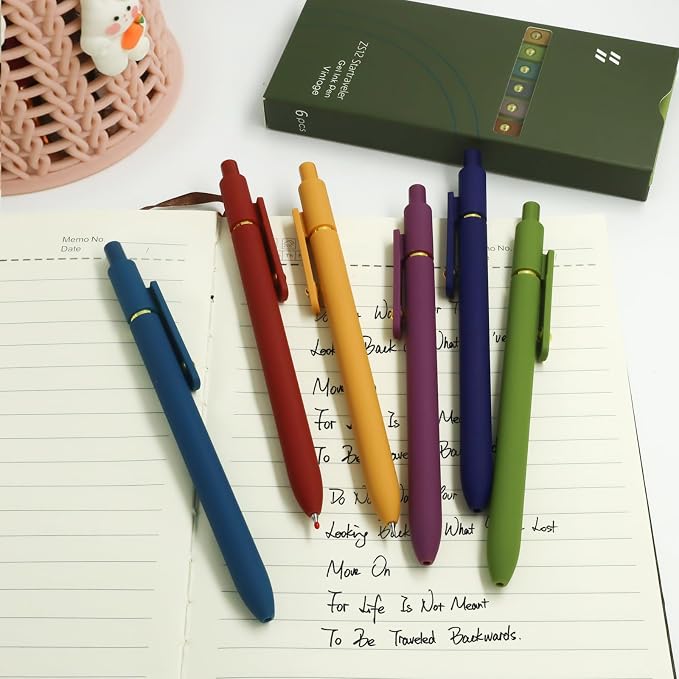 YOXMJDB Gel Pens, 6 Pcs 0.5mm Fine Point Smooth Writing Pens Cute Pen, High-End Series Black Ink Pen for Journaling Note Taking, School Office Supplies for Women Men (6 Pcs Gold Vintage)