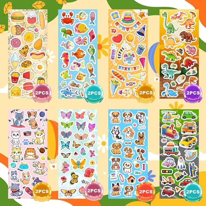 48 Sheets Stickers for Kids, Cute Stickers Variety Pack for Scrapbooking | Teachers Classroom Prizes, Goodie Bag Stuffers Including Animals, Cars, Dinosaurs, Fishes, Hearts, Stars and More