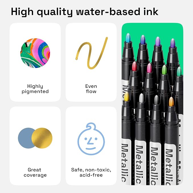 ARTISTRO 12 Metallic Paint Pens for Glass Marking - Bullet Tip