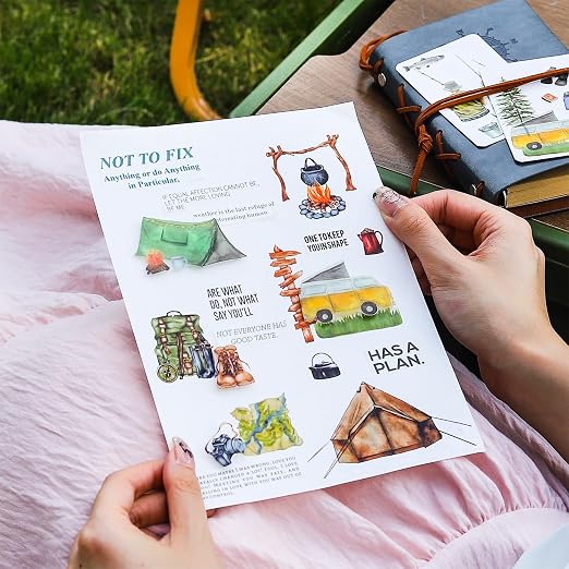 6 Rolls Travel PET Tape Set with Clip, Camping and Adventure-Themed Sticker Tape for Journaling, Scrapbooking, and DIY Crafts