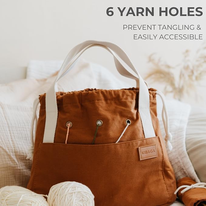Stylish Crochet Bag Organizer for Yarn - Durable Canvas with 8 Pockets