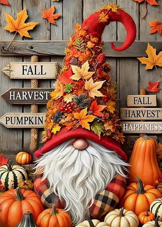 LKHMVCA Fall Gnome Pumpkin Leaf Paint by Number Kits for Adults, DIY Paint by Numbers Kits for Adults Beginners Without Frame, Acrylic Paint Canvas Painting Kits Art for Home Decor 16x20 Inch