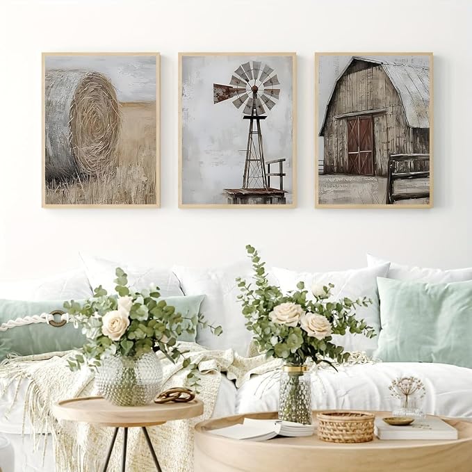 3 Pack Rustic Windmill Barn Paint by Numbers Kit for Adults Beginner | Vintage Adult Paint by Number Kits on Canvas, Funny DIY Acrylic Oil Easy Painting by Numbers for Home Wall Decor&Gift12X16 in