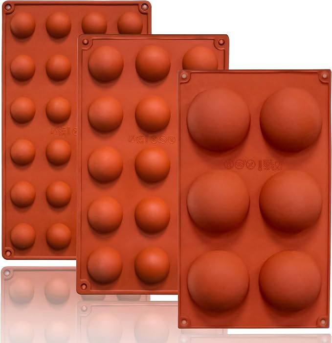 Lerykin Semi Circular Silicone Molds, Non-Stick Silicone Chocolate Molds,3 Packs Baking Molds for Making Chocolate, Cake, Jelly, Desert, Biscuit, Dome Mousse (6 Cups, 15 Cups and 24 Cups)