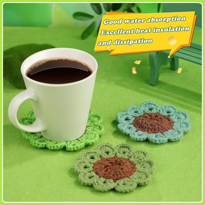 FTEVEN Crochet Kit for Beginners, 3PCS Coasters Potted Plants Crochet Kit