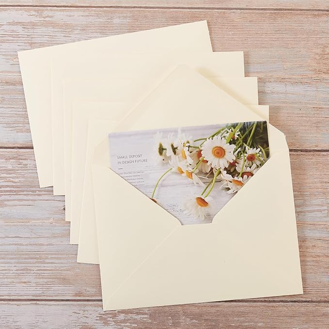 50 Pack Cream A6 Envelopes with Cards and Gold Stickers, 4x6