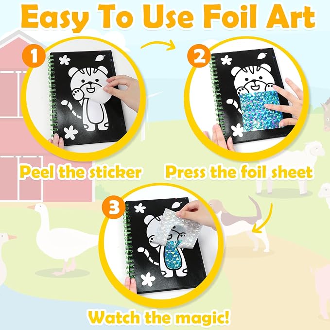 FUNNYB&G Foil Art Craft Kit for Kids, Sparkly Birthday Gift Toy for Kids | No Mess, Kids Ages 4-10 Create Sparkling Artwork, A Creative Gift for Birthdays, Holidays, Travel Activities,Screen-Free Fun