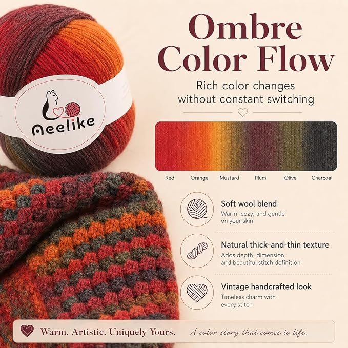 Aeelike Crochet Blanket Kit for Adults Advanced,Ombre Red Vintage Craft Kit