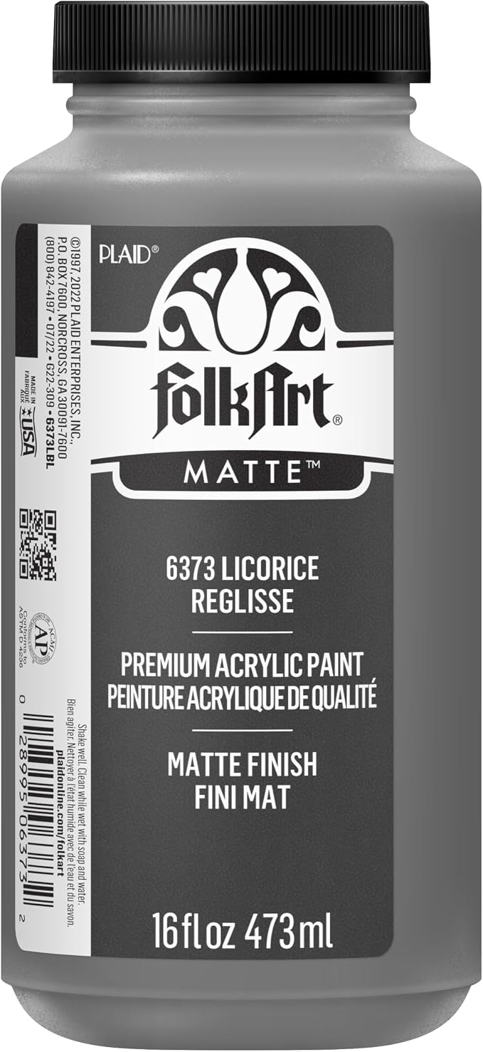 FolkArt Matte Acrylic Paint in Assorted Colors, 16 oz, Licorice 16 Fl Oz