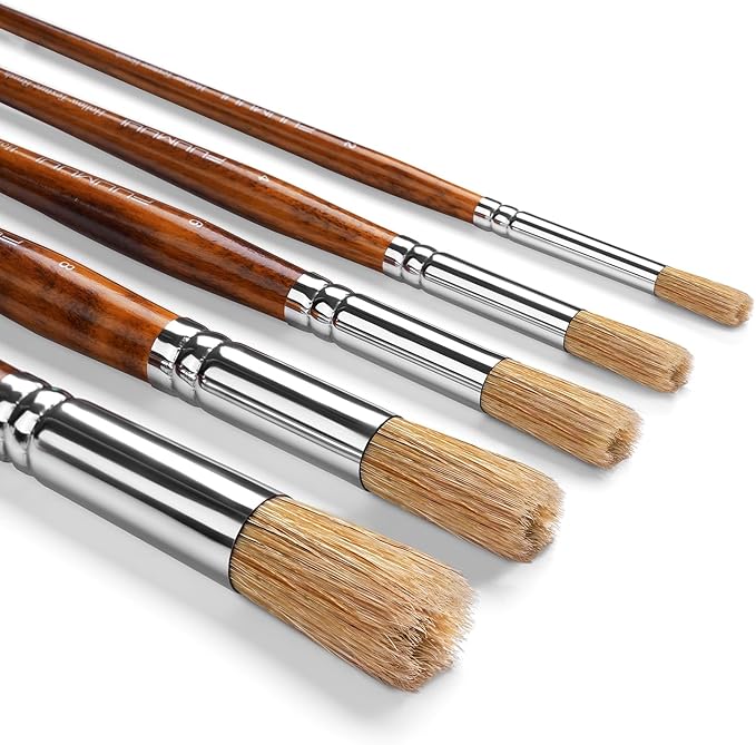 Fuumuui Texture Paint Brush Set, 5Pcs Hollow Natural Hog Split Bristle Flat Artist Paint Brushes for Watercolor, Gouache, Acrylic and Oil, Textured Canvas Creation for Beginners & Professional