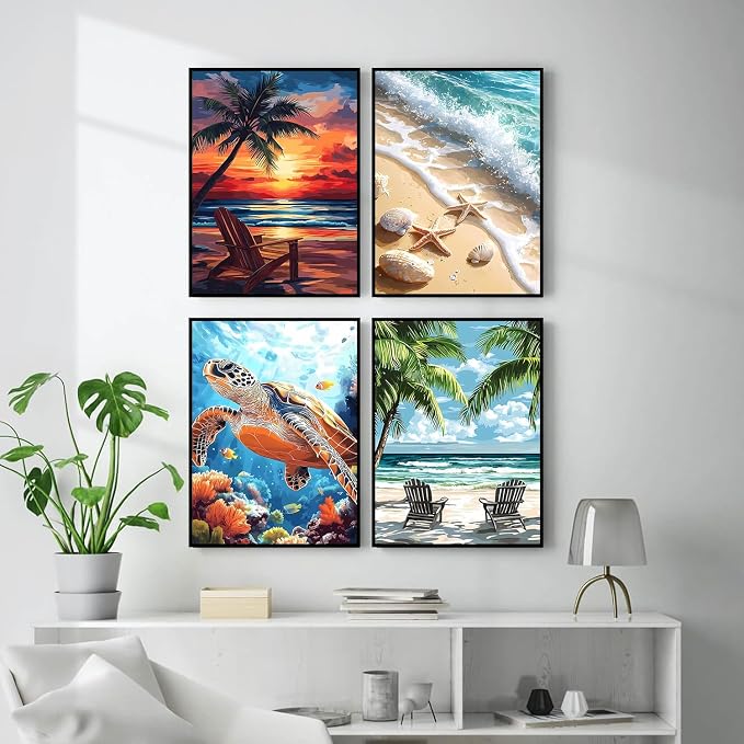 4 Pack Diamond Art Kits for Adults, Beach Diamond Painting Kits 12x16 Inch