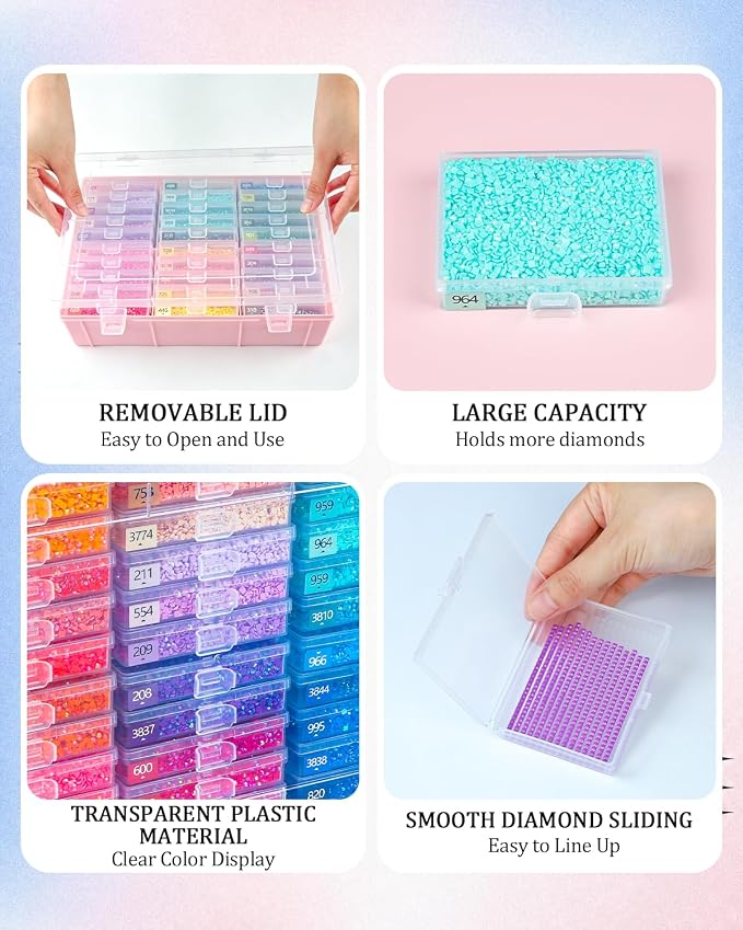 Diamond Art Trays with Lids, 60PCS Diamond Painting Storage, Pink | 60PCS Diamond Painting Trays with Lids, Diamond Painting Accessories for Diamond Art Beads, Pink Plastic Box (2 Packs)