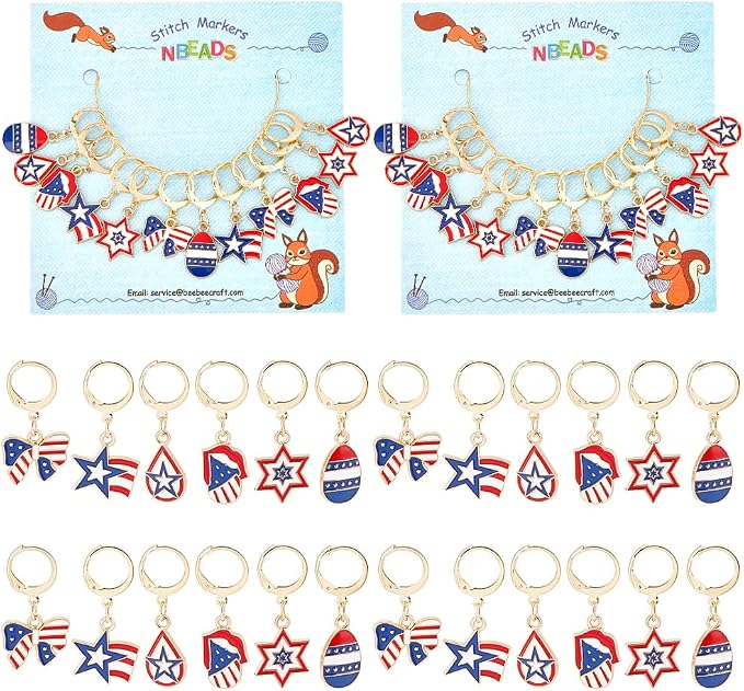 NBEADS 24 Pcs American Star Charm Locking Stitch Maker, Alloy Crochet Stitch Marker Charms With Removable Lobster Clasp For Knitting, Sewing, Quilting & Handmade Jewelry