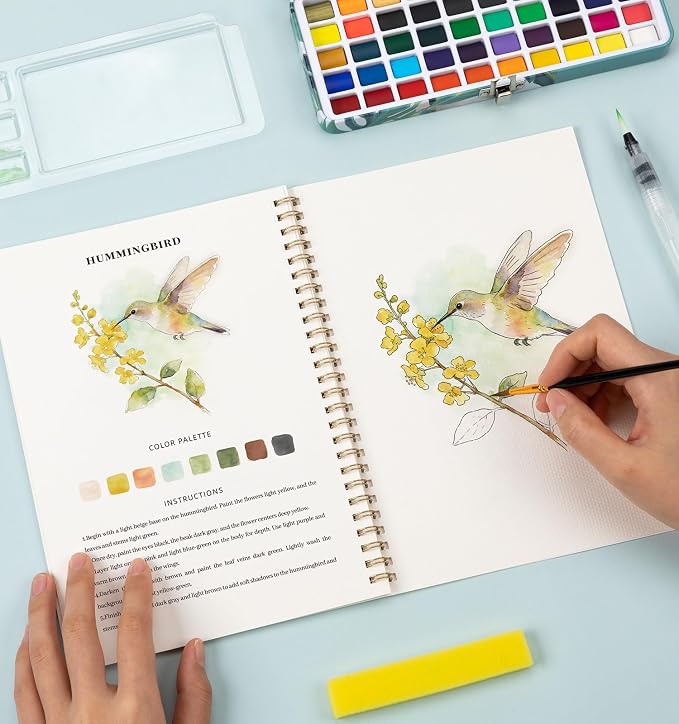 Watercolor Workbook with 12 Animal Patterns, 50 Colors Watercolor Paint Set | Water Coloring Book, Beginner-Friendly Watercolor Workbooks for Creative Exploration Gift for Adults