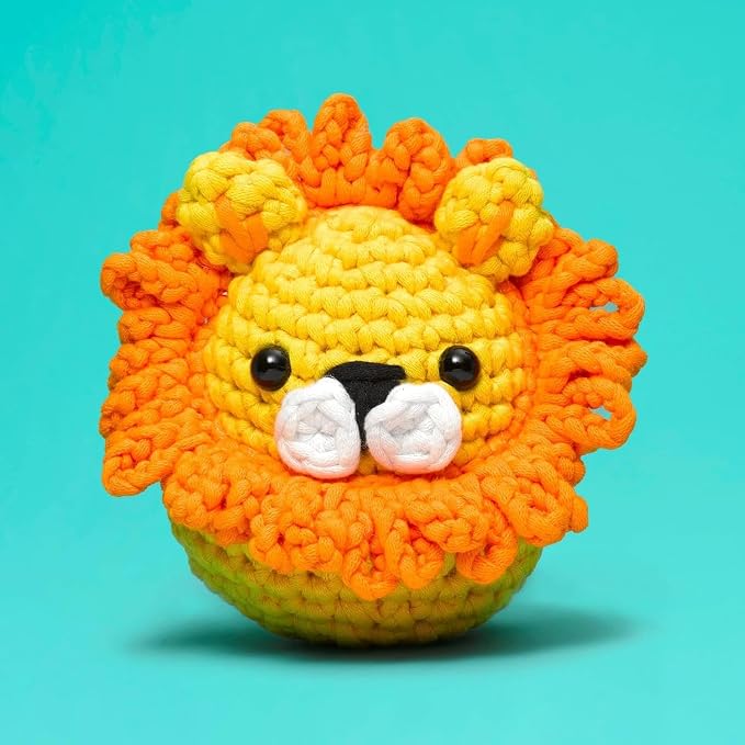 The Woobles Crochet Kit for Beginners (Sebastian the Lion) | As seen on Shark Tank, Kit includes: Easy Peasy Yarn, pre-started piece, hook, safety eyes, stuffing, video tutorials