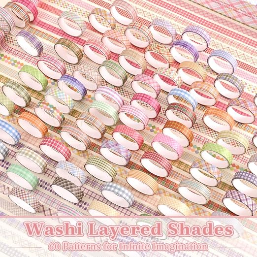 icceemee 60 Rolls Cross line Theme Washi Tape Set, Writable Decorative Tapes for Scrapbooking, Junk Journal Supplies, Bullet Journaling, 0.39"x79" per Roll